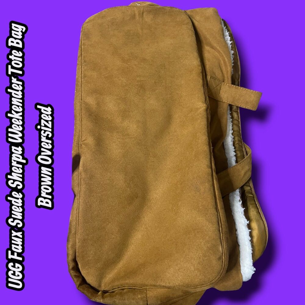 Preowned UGG Faux Suede Sherpa Weekender Tote Bag Brown Oversized - Picture 12 of 12